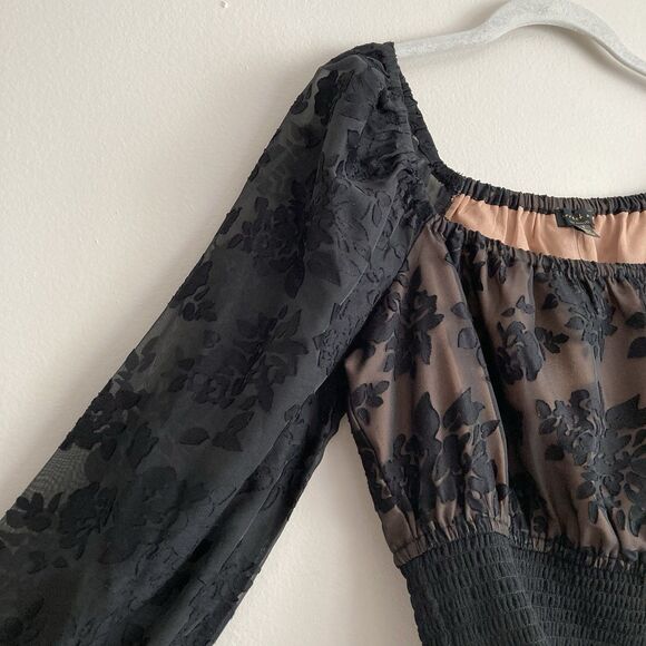 Anthropologie Current Air Smocked Black Lace Blouse Size Small NWT Whimsygoth - Picture 4 of 10